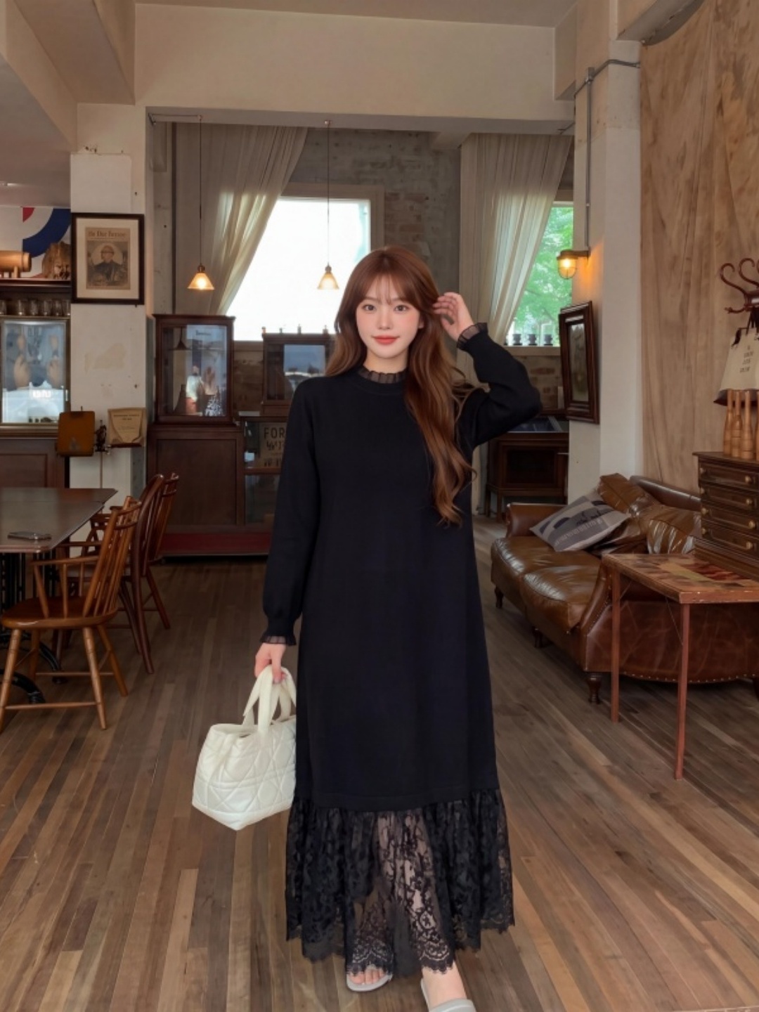 Women Fashion Over The Years - plus Size Lace Hem Knitted Dress